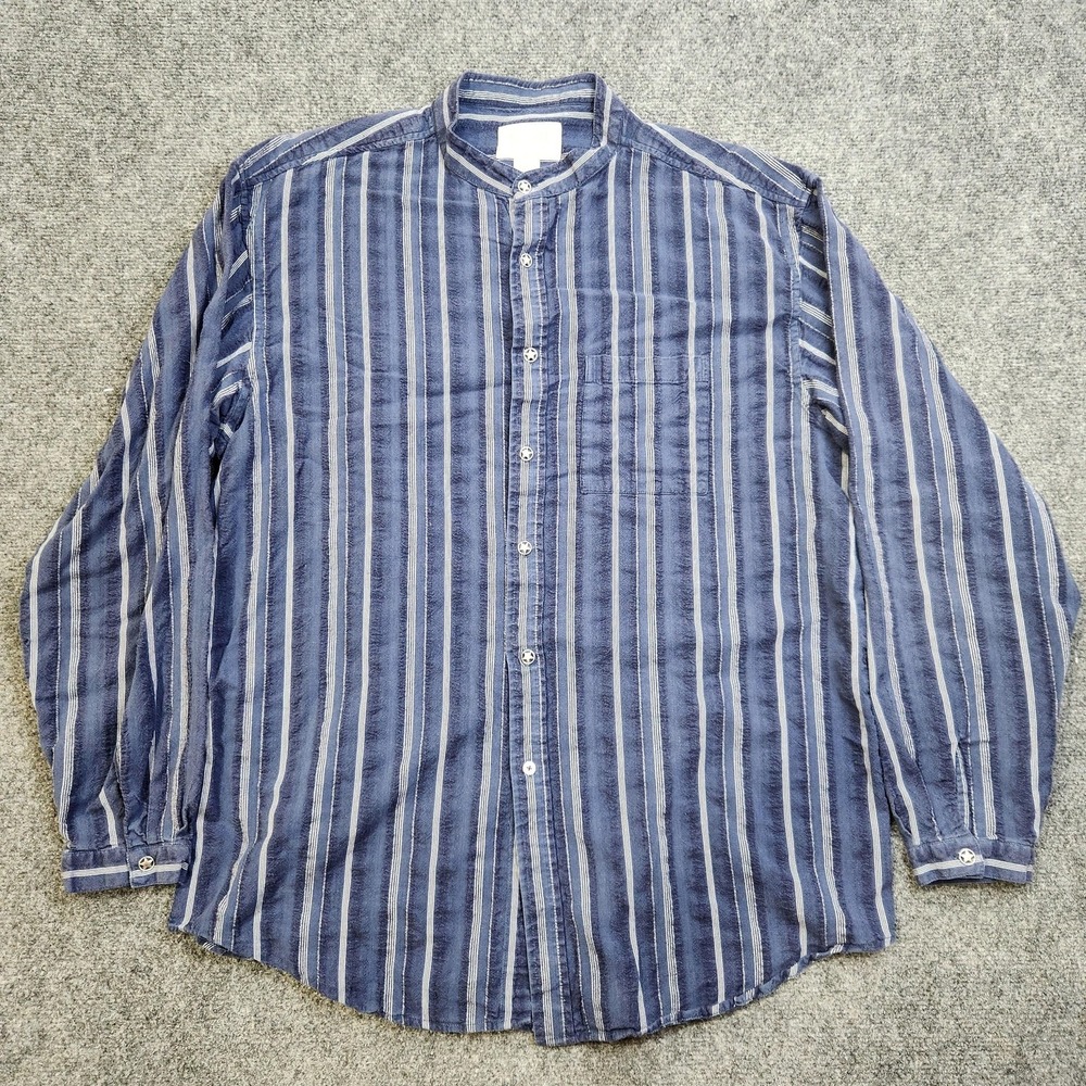 Scully Shirt Mens XL Blue Stripe Band Collar Button Up Long Sleeve Casual
